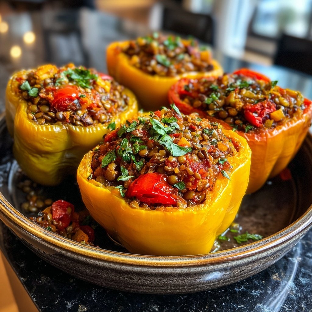 Healthy Dinner Lentil Stuffed Peppers