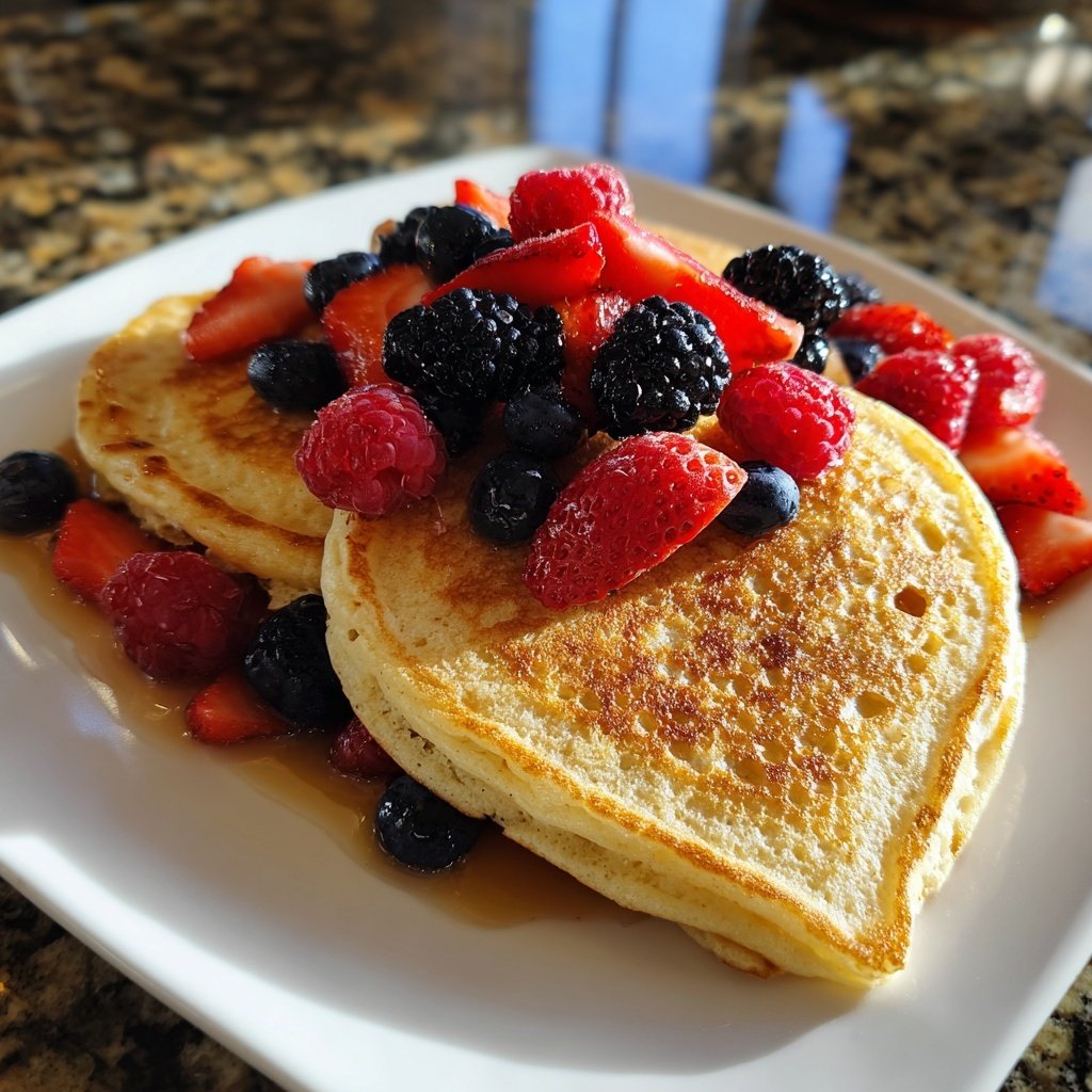 Heart-Shaped Pancakes with Berries